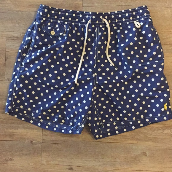 mens polka dot swim trunks